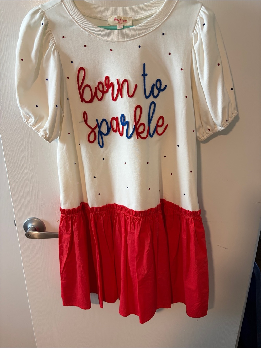 Adults “Born to Sparkle" Red & White Dress -never worn